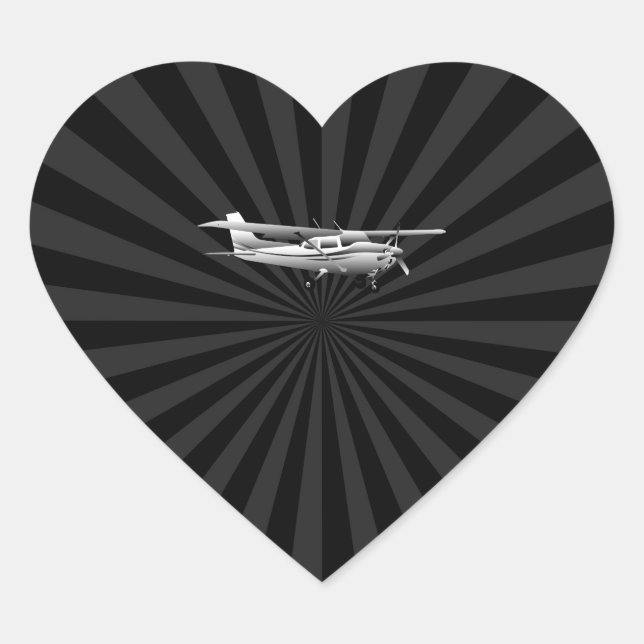 Aircraft Cessna Silhouette Flying Black Burst Heart Sticker (Front)