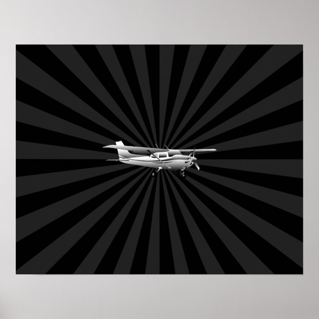 Aircraft Cessna Silhouette Flying Black Burst Poster (Front)