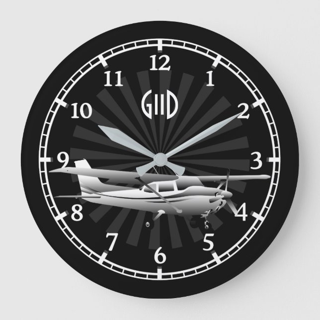 Aircraft Cessna Silhouette Sunburst Monogram on a Large Clock (Front)
