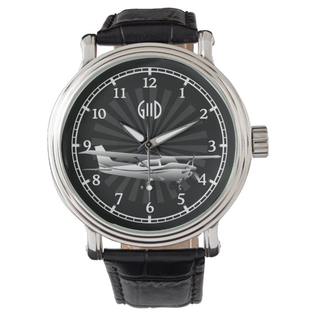 Aircraft Cessna Silhouette Sunburst Monogram Watch (Front)