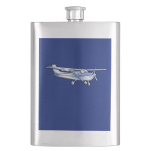 Aircraft  Chrome Cessna Silhouette Flying on Blue Hip Flask
