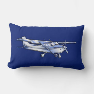Aircraft  Chrome Cessna Silhouette Flying on Blue Lumbar Pillow