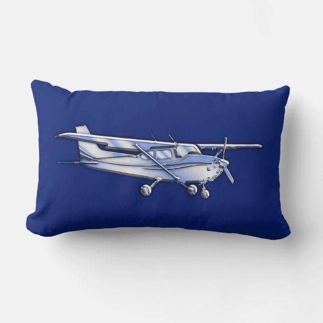 Aircraft  Chrome Cessna Silhouette Flying on Blue Lumbar Pillow (Front)