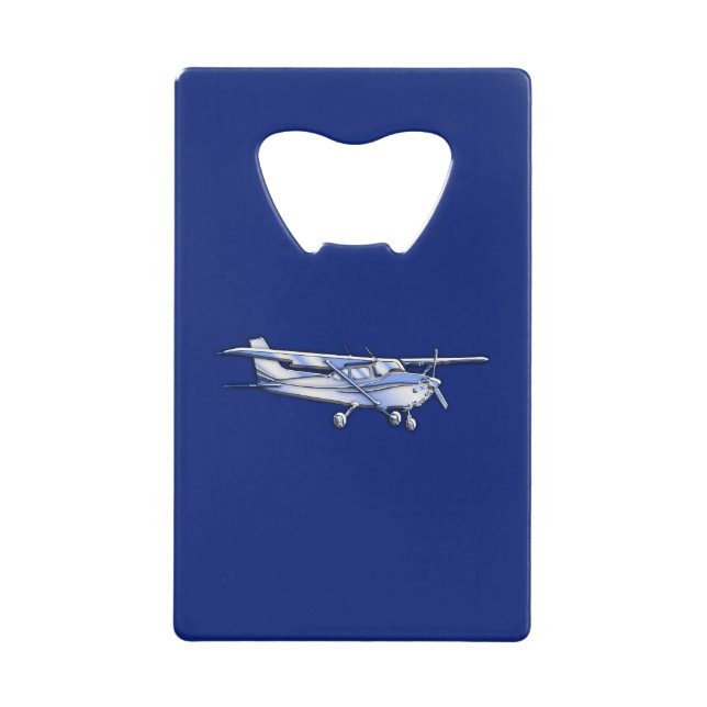 Aircraft  Chrome Cessna Silhouette Flying on Blue Wallet Bottle Opener (Front)