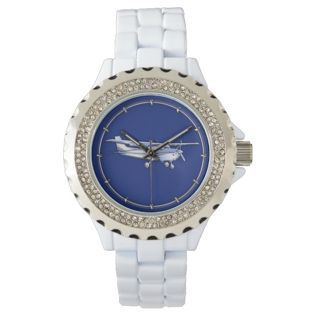 Aircraft  Chrome Cessna Silhouette Flying on Blue Watch (Front)