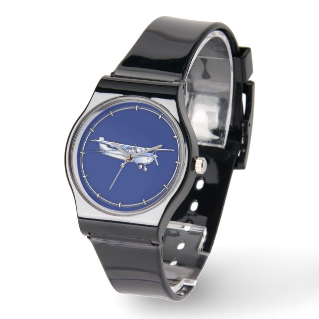 Aircraft  Chrome Cessna Silhouette Flying on Blue Watch (Angle)