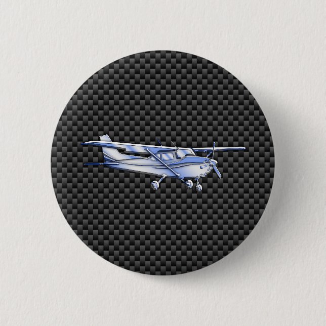 Aircraft Chrome Like Cessna Black Carbon Fibre 2 Inch Round Button (Front)