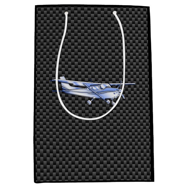 Aircraft Chrome Like Cessna Black Carbon Fibre Medium Gift Bag (Front)