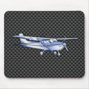 Aircraft Chrome Like Cessna Black Carbon Fibre Mouse Pad