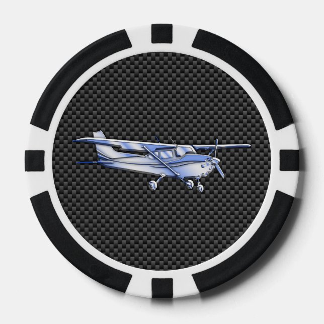 Aircraft Chrome Like Cessna Black Carbon Fibre Poker Chips (Front)