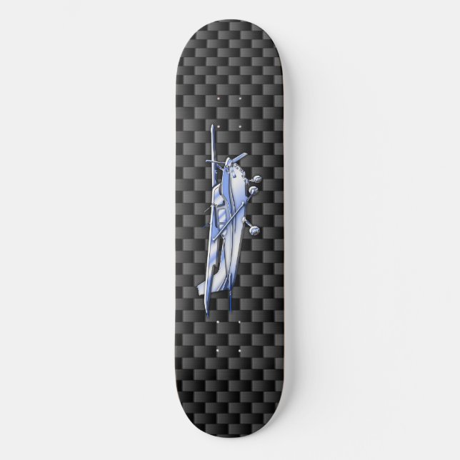 Aircraft Chrome Like Cessna Black Carbon Fibre Skateboard (Front)