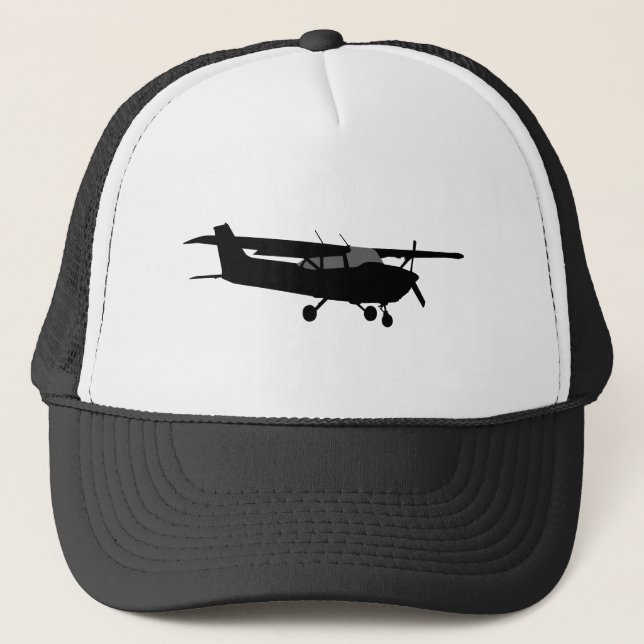 Aircraft Classic Cessna Black Silhouette Flying Trucker Hat (Front)