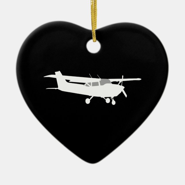 Aircraft Classic Cessna Silhouette Flying on Black Ceramic Ornament (Front)