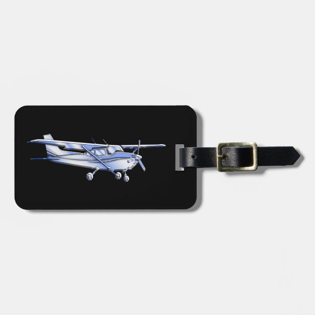 Aircraft Classic Cessna Silhouette Flying on Black Luggage Tag (Front Horizontal)