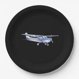 Aircraft Classic Cessna Silhouette Flying on Black Paper Plate