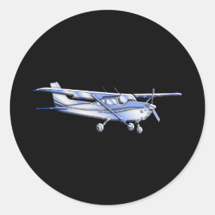 Aircraft Classic Cessna Silhouette Flying on Black Round Sticker