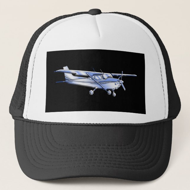 Aircraft Classic Cessna Silhouette Flying on Black Trucker Hat (Front)