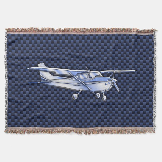 Aircraft Classic Chrome Cessna Blue Carbon Fibre Throw Blanket (Front)