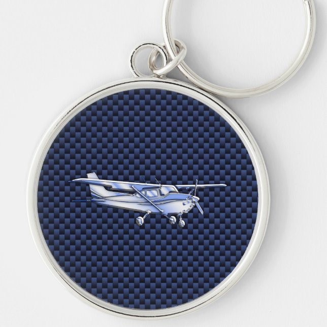 Aircraft Classic Chrome Cessna Flying Carbon Fibre Keychain (Front)