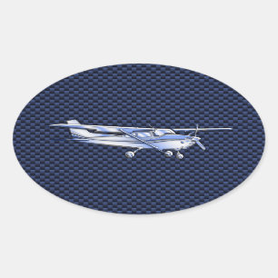 Aircraft Classic Chrome Cessna Flying Carbon Fibre Oval Sticker