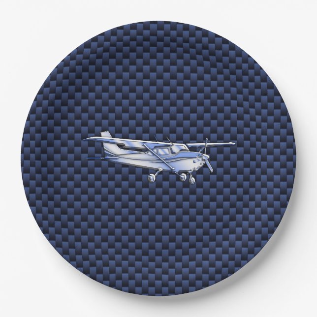 Aircraft Classic Chrome Cessna Flying Carbon Fibre Paper Plate (Front)