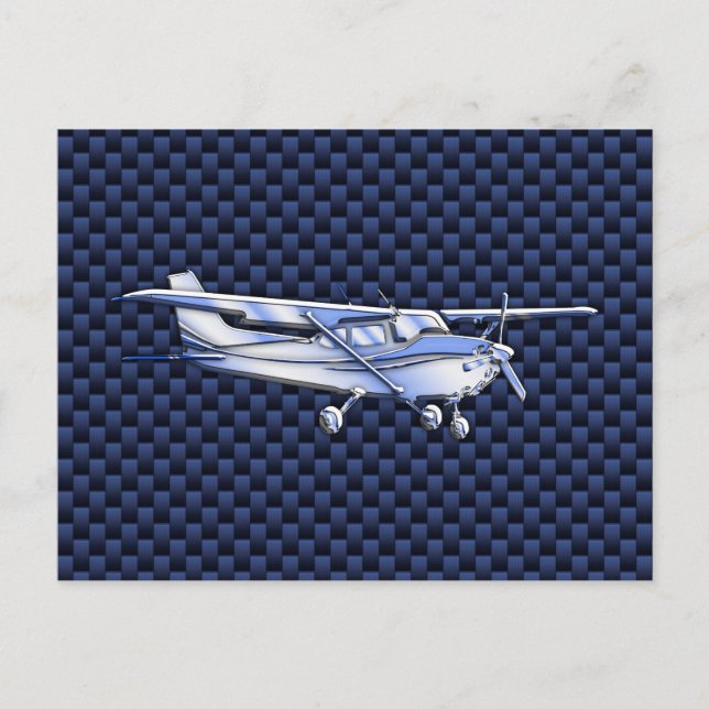 Aircraft Classic Chrome Cessna Flying Carbon Fibre Postcard (Front)