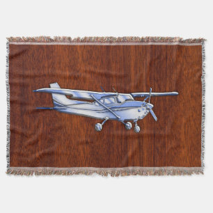 Aircraft Classic Chrome Like Cessna on Mahogany Throw Blanket