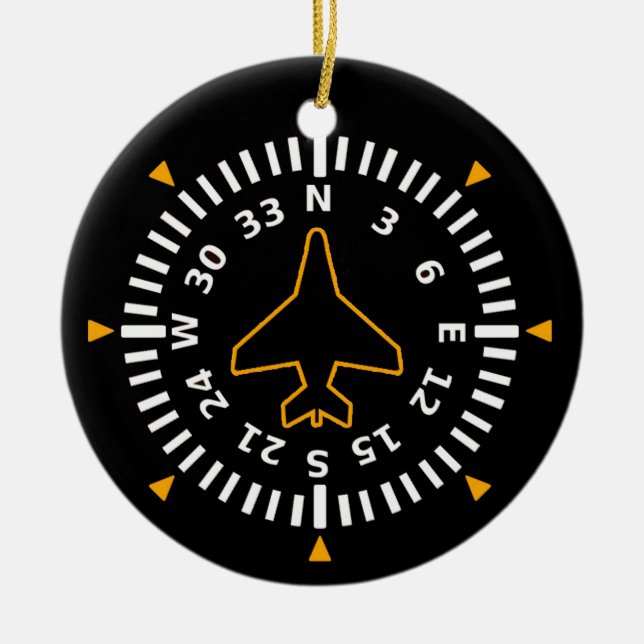 Aircraft Compass Flight Instrument Ceramic Ornament (Front)