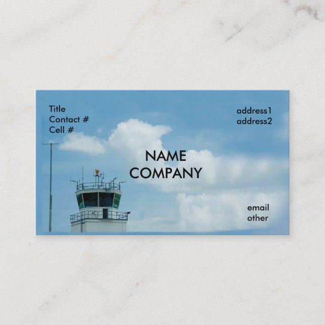 aircraft control tower on blue sky business card (Front)