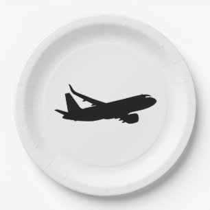 Aircraft Jet Liner Black Silhouette to customize Paper Plate