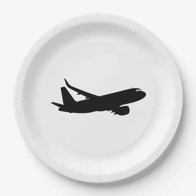 Aircraft Jet Liner Black Silhouette to customize Paper Plate (Front)