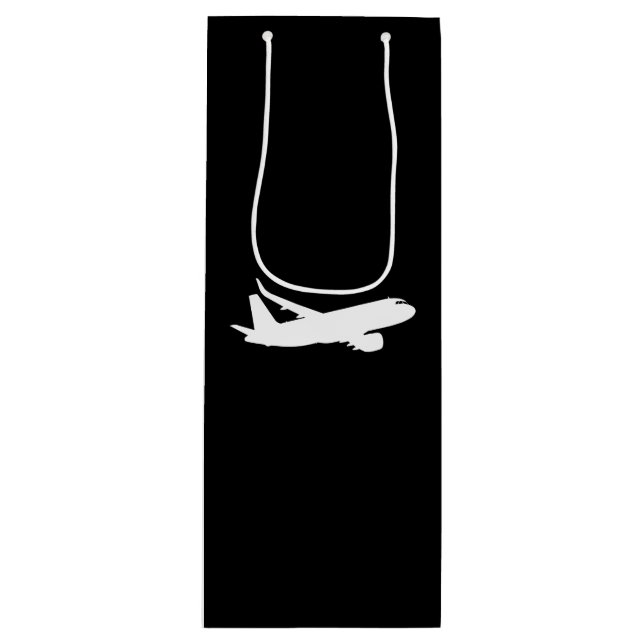 Aircraft Jet Liner Silhouette Flying Black Decor Wine Gift Bag (Front)