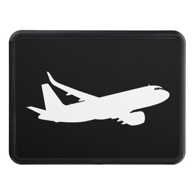 Aircraft Jet Liner White Silhouette Flying Decor Trailer Hitch Cover (Front)