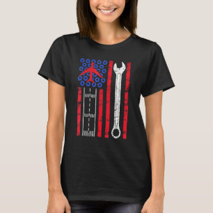 Aircraft Mechanic Airplane Aviation Usa Flag Wrenc T-Shirt