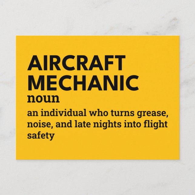 Aircraft Mechanic – Definition with Humour Holiday Postcard (Front)