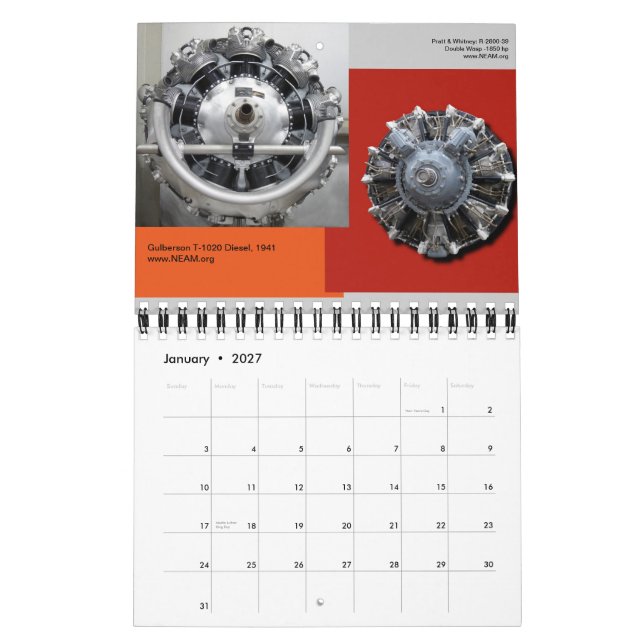 Aircraft Radial Engine mini date book Calendar (Jan 2027)