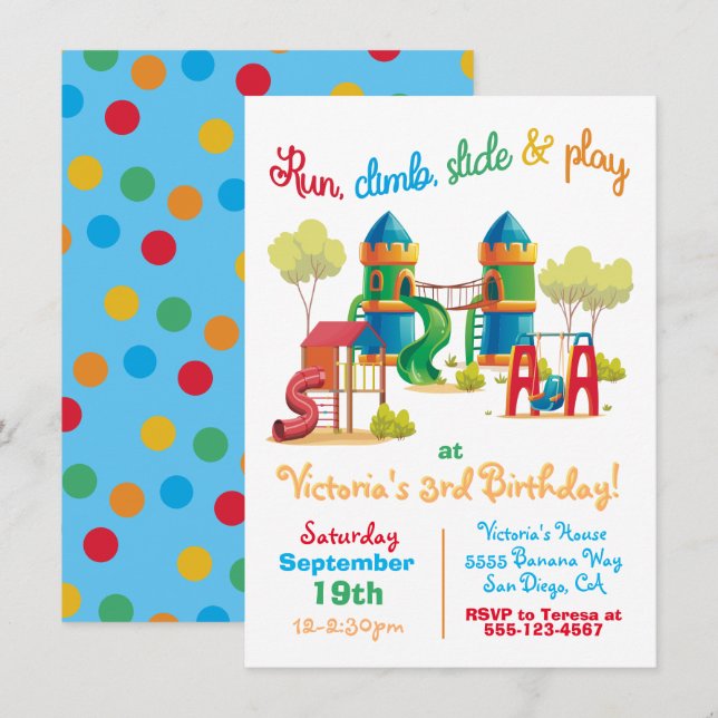 Aire de jeu Anniversaire Fête Invitation (Devant / Derrière)