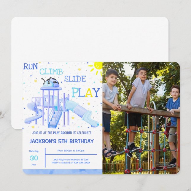 Aire de jeu Anniversaire Photo Invitation (Devant / Derrière)