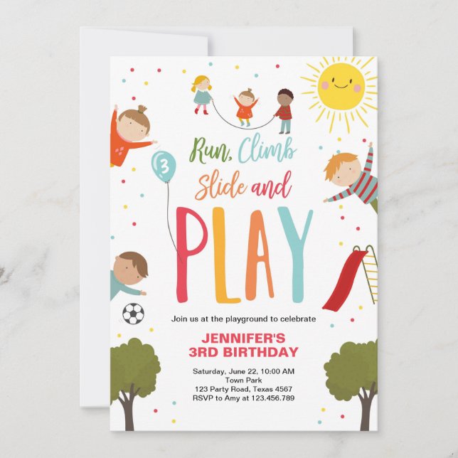 Aire De Jeux Anniversaire Fête Invitation Dans Le  (Devant)
