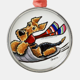 Aire-Sledding Airedale Terrier Metal Ornament