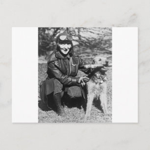 Airedale and Aviatrix, early 1920s Postcard