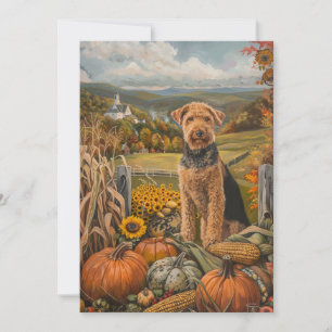 Airedale Autumn Harvest Thanksgiving Dog Holiday Card