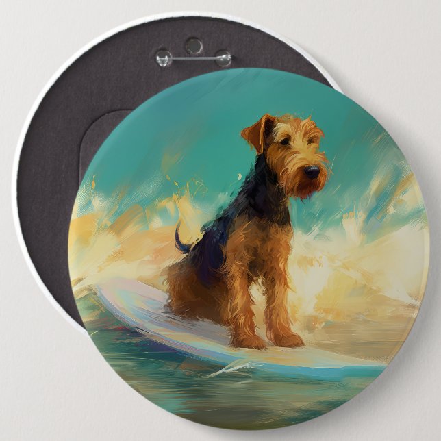 Airedale Beach Surfing Painting  6 Inch Round Button (Front & Back)