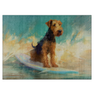 Airedale Beach Surfing Painting Cutting Board