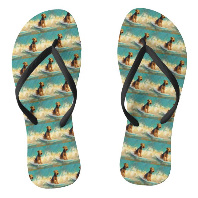 Airedale Beach Surfing Painting  Flip Flops (Footbed)