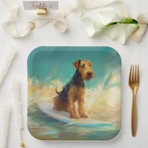 Airedale Beach Surfing Painting  Paper Plate