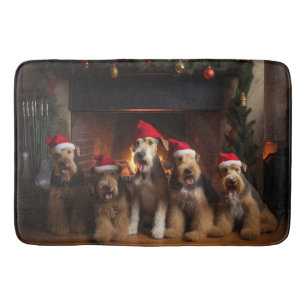 Airedale by the Fireplace Christmas Bath Mat