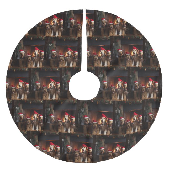 Airedale by the Fireplace Christmas  Brushed Polyester Tree Skirt (Front)