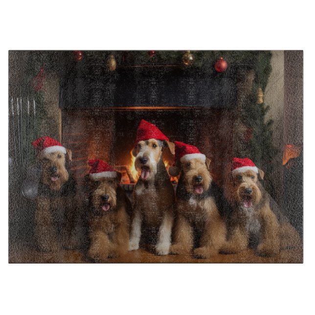 Airedale by the Fireplace Christmas  Cutting Board (Front)