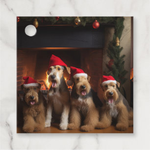Airedale by the Fireplace Christmas  Favour Tags
